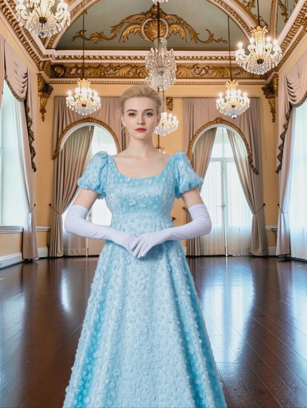 Elegant Blue Puff-Sleeve Evening Dress Inspired by Daphne of Bridgerton, XS